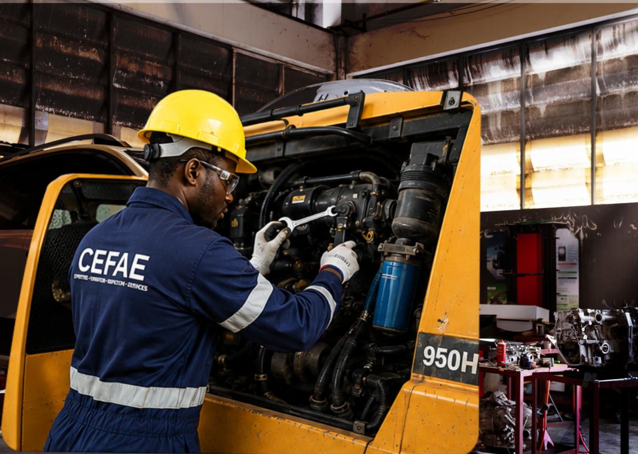 Maintenance d'un engin lourd par un technicien CEFAE
